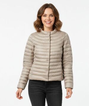 ATHLETA Jacket Womens Packable Goose Down Downkind Lightweight Puffer Small Grey